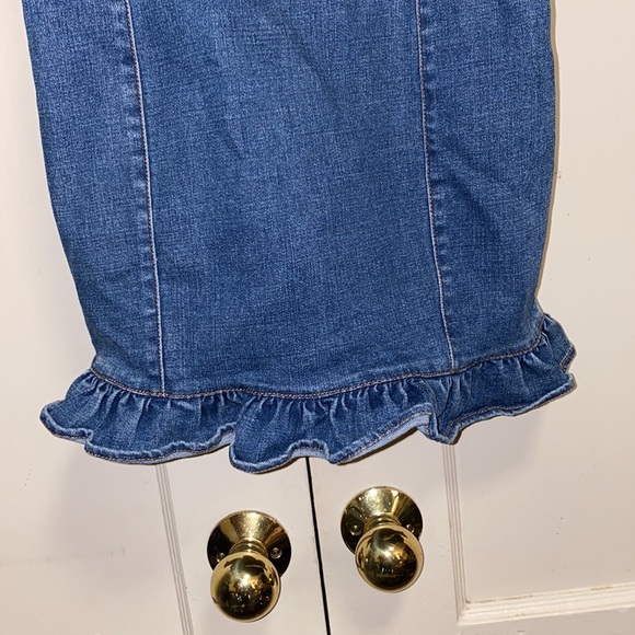 Forever 21 Small Denim Bodycon Mini Dress Ruffled Hem - Picture 6 of 13
